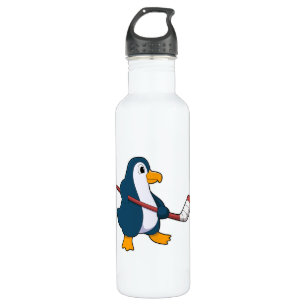 Botella De Agua Pingüino en hockey sobre hielo con bastón de hocke