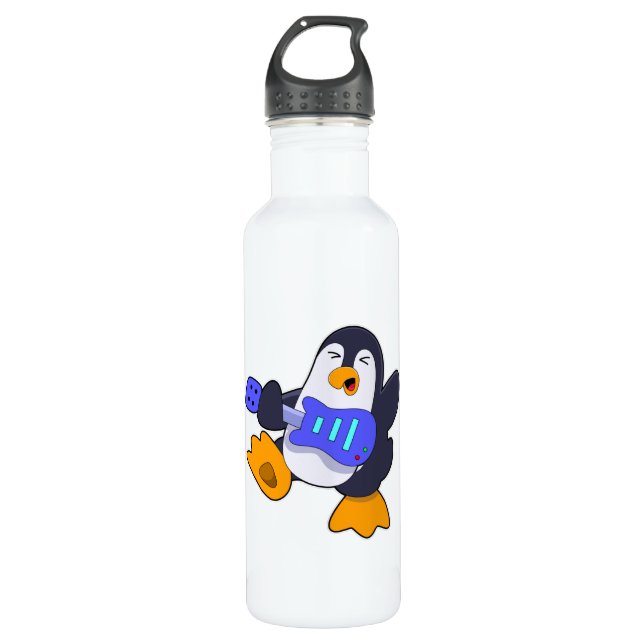 Botella De Agua Pingüino en Música con Guitarra (Anverso)