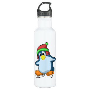 Botella De Agua Pingüino en patinaje sobre hielo con patines de hi