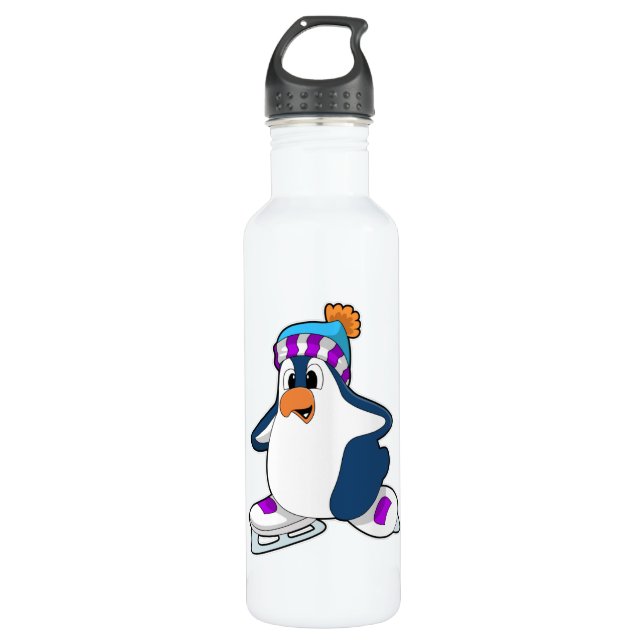 Botella De Agua Pingüino en patinaje sobre hielo con patines de hi (Anverso)