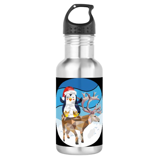 Botella De Agua Pingüino navidad montando una alce (Anverso)