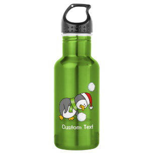 Botella De Agua Pingüino navidad recibiendo bola de nieve