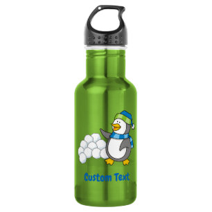 Botella De Agua Pinguino pequeño con bolas de nieve agitando una b