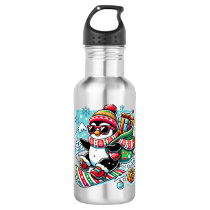 Botella De Agua Pingüino personalizado juguetón con un invierno fe