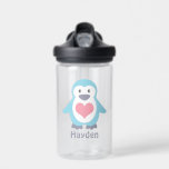Botella De Agua Pingüino y Corazón Rosado Personalizados<br><div class="desc">Pingüino adorable con gran corazón,  personalización opcional.</div>