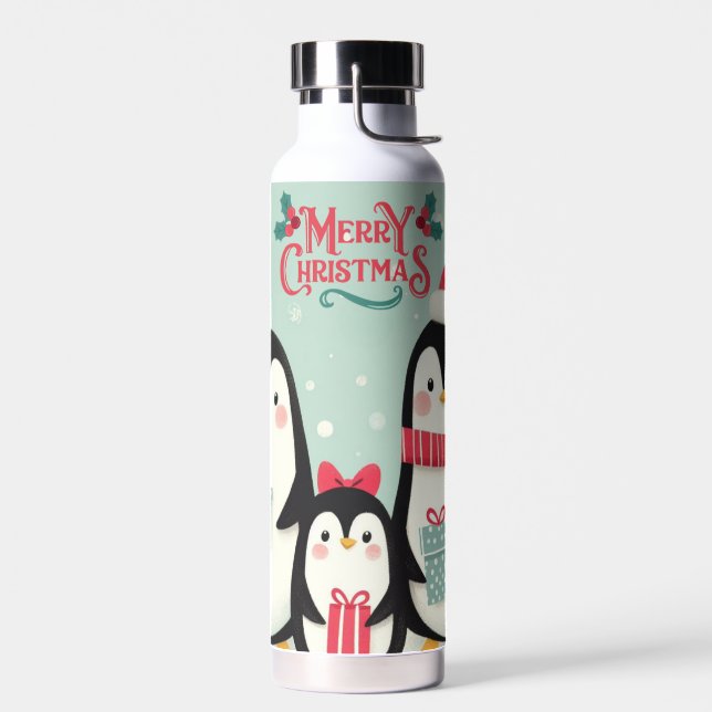 Botella De Agua Pingüinos nevados de Feliz Navidad (Izquierdo)