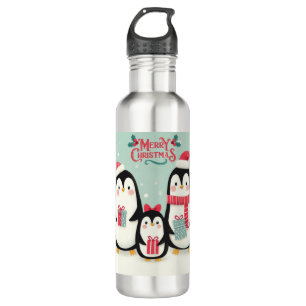 Botella De Agua Pingüinos nevados de Feliz Navidad
