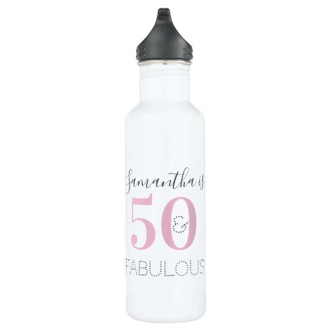 Botella De Agua Pink 50 moderno y fabuloso cumpleaños personalizad (Derecha)