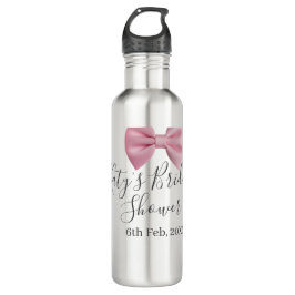 Botella De Agua Pink bow bridal shower name date pastel stylish te