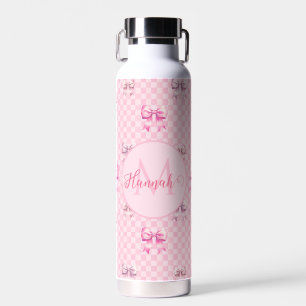 Botella De Agua Pink Coquette Bow Checkerboard