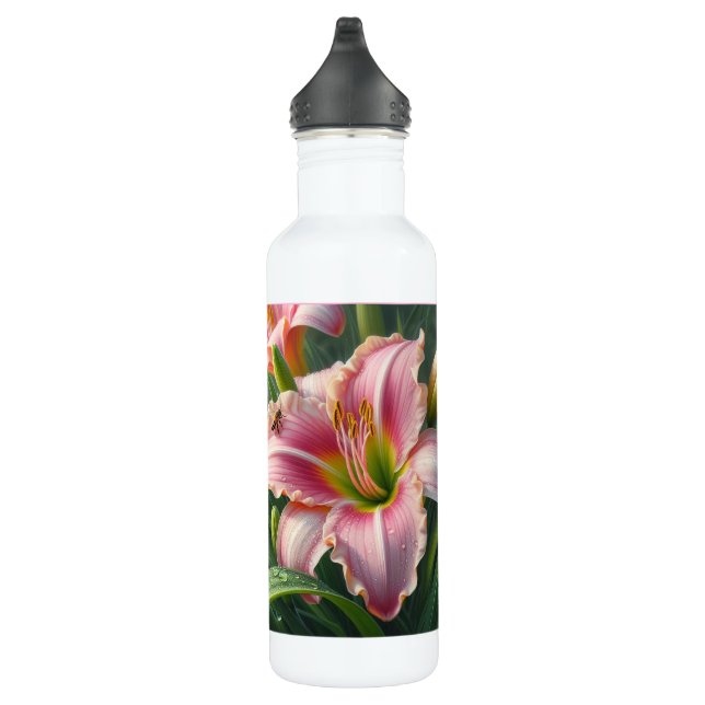 Botella De Agua Pink Daylily Floral (Derecha)