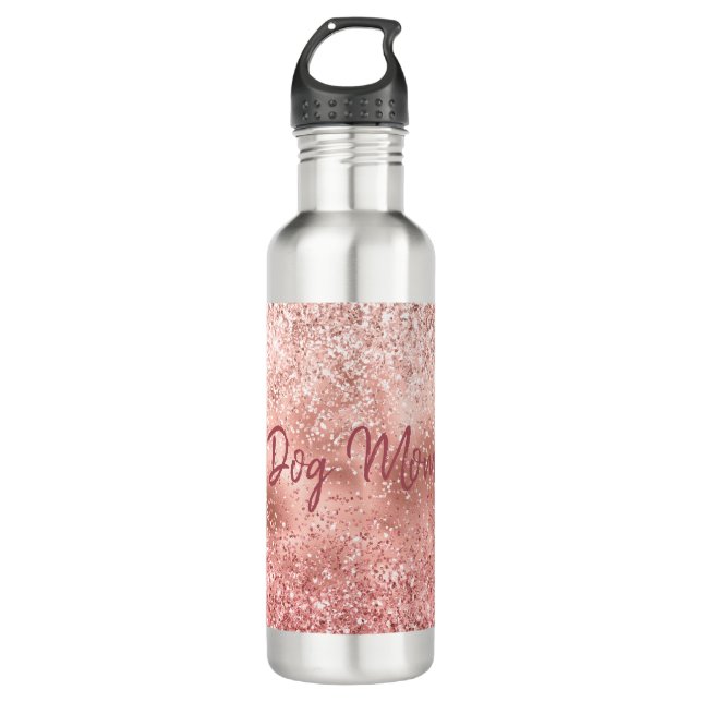 Botella De Agua Pink Glitzy Sparkle Purpurina Dog Mom (Anverso)