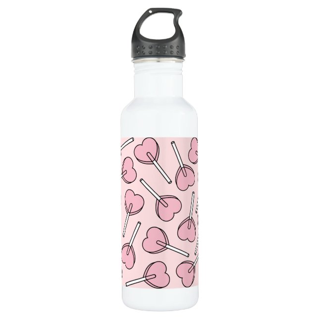 Botella De Agua Pink Lollipops, Heart Lollipops, Lollipop Pattern (Anverso)