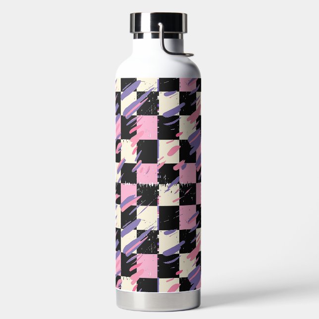 Botella De Agua Pink & Purple Retro Checkered Bottle or Tumbler (Izquierda)