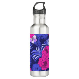 Botella De Agua Pink & Purple Tropical - Un diseño de hibisco bril