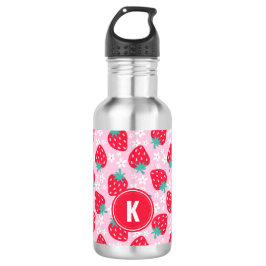 Botella De Agua Pink Red Strawberries Floral  Pattern Monogram