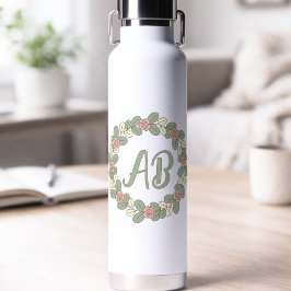 Botella De Agua Pink Rose Wreath Monogram Water Bottle