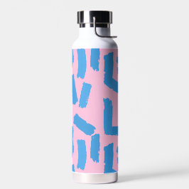 Botella De Agua Pink with Blue Brushstroke Pattern