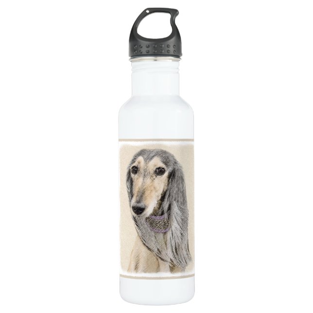 Botella De Agua Pintado Saluki (Amanecer) - Arte Perro Original Cu (Anverso)