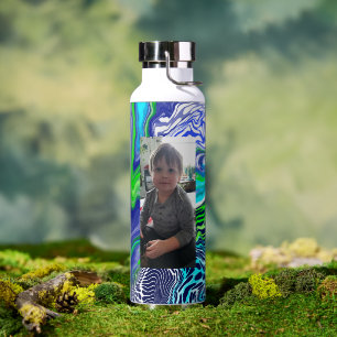 Botella De Agua Pintar pintura digital azul y verde limón