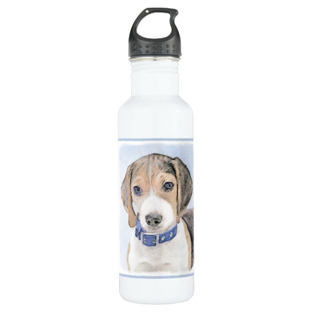 Botella De Agua Pintura Beagle - Arte Perro Original Cuto (Anverso)