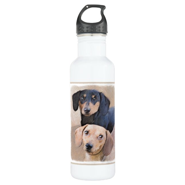 Botella De Agua Pintura Dachshund (suave) - Arte Perro Original (Anverso)
