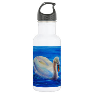 Botella De Agua Pintura de acuarela de cisne blanco, aves acuática