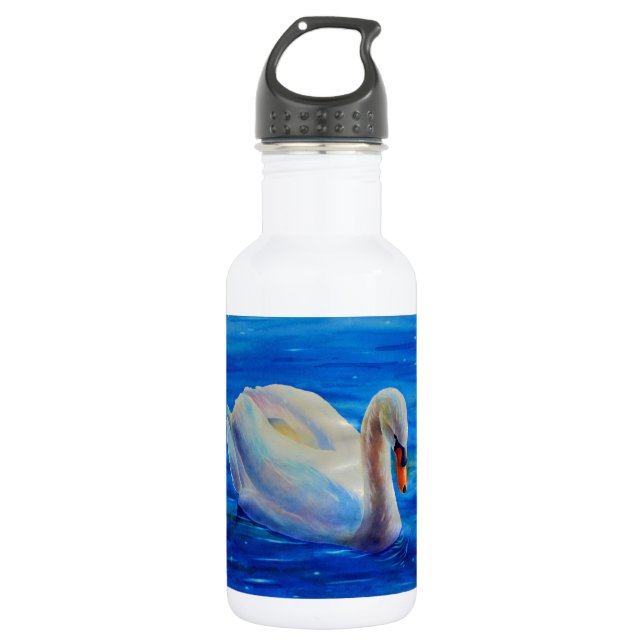 Botella De Agua Pintura de acuarela de cisne blanco, aves acuática (Anverso)