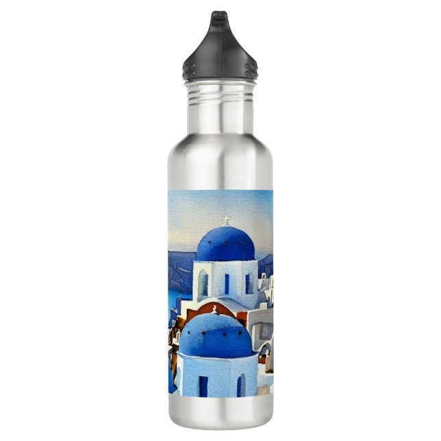 Botella De Agua Pintura de acuarela de Santorini Grecia (Derecha)
