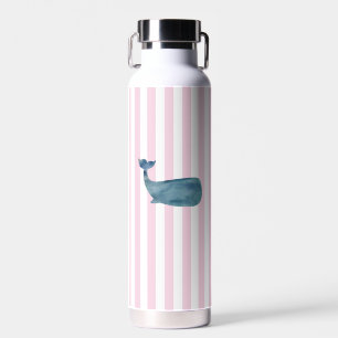 Botella De Agua Pintura de ballena raya rosa náutico