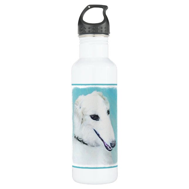 Botella De Agua Pintura de Borzoi (blanco) - Arte de perro origina (Anverso)