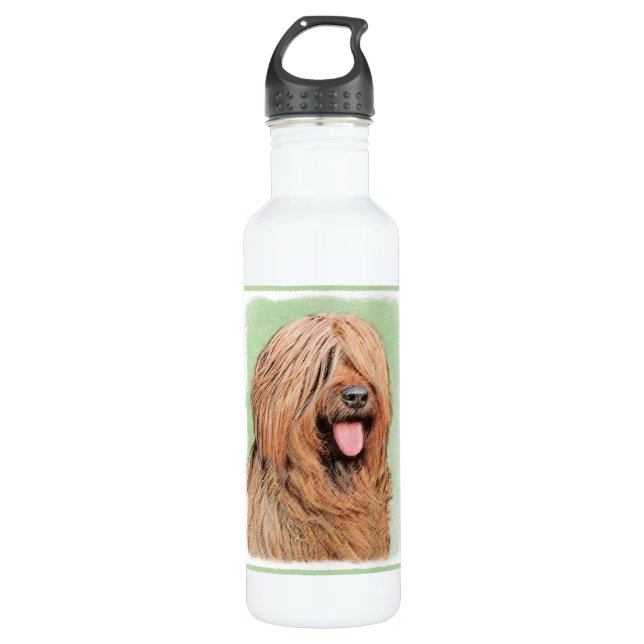 Botella De Agua Pintura de Briard - Arte de Perro Original. (Anverso)