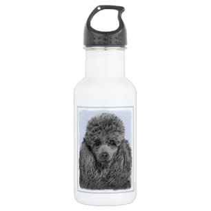 Botella De Agua Pintura de Caniche Miniatura Negro Arte Original