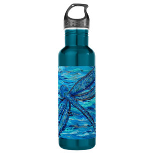 Botella De Agua Pintura de la libélula azul