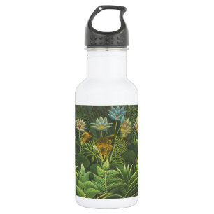 Botella De Agua Pintura de león de la selva tropical de Rousseau