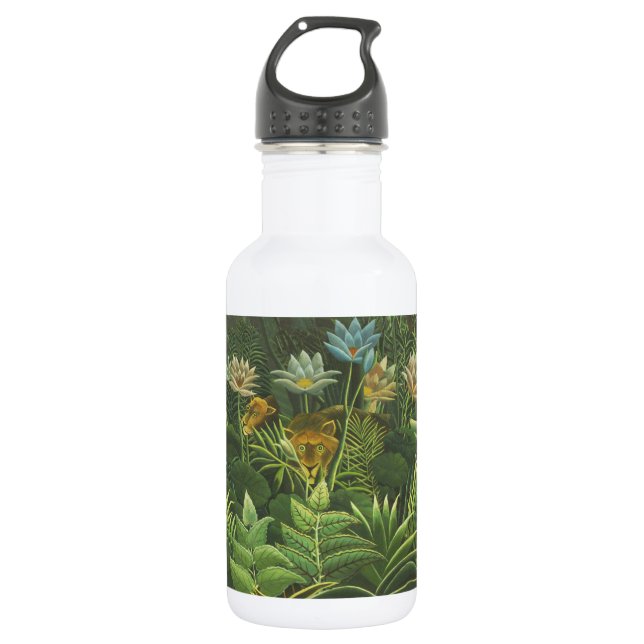 Botella De Agua Pintura de león de la selva tropical de Rousseau (Anverso)