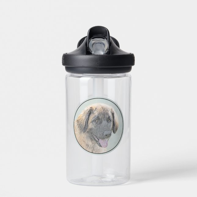 Botella De Agua Pintura de Leonberger - Arte de Perro Original. (Delante)