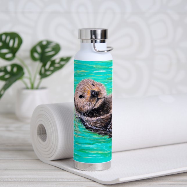 Botella De Agua Pintura de nutria marina esponjosa (Yoga (girado))