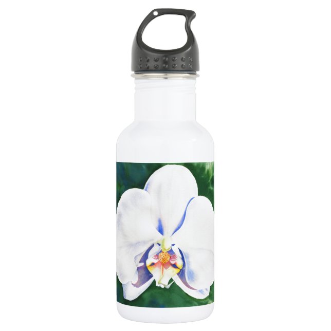 Botella De Agua Pintura de orquídea de acuarela blanca (Anverso)