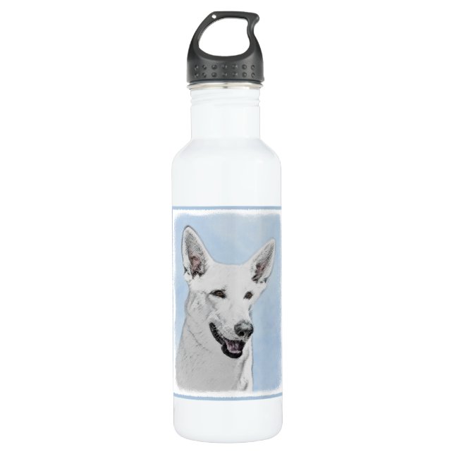 Botella De Agua Pintura de pastor blanco - Arte de perro original  (Anverso)
