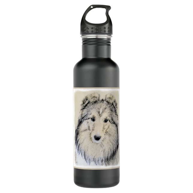 Botella De Agua Pintura de perro pastelero de Shetland - Arte de p (Anverso)