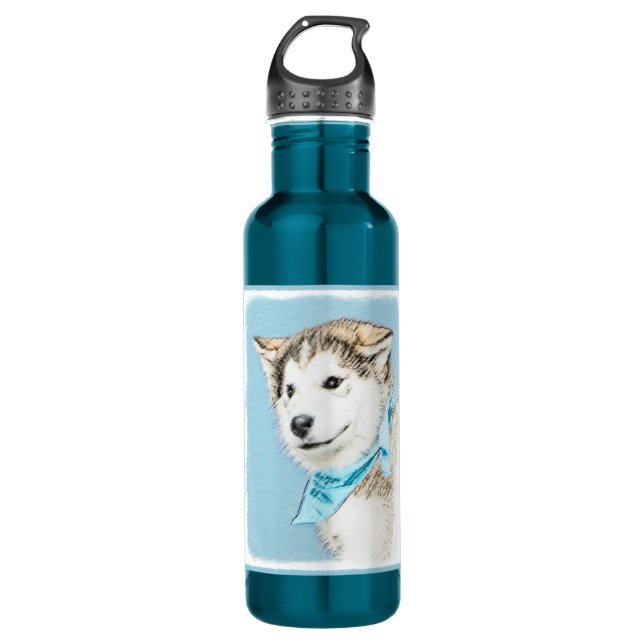 Botella De Agua Pintura del perrito del husky siberiano - arte (Anverso)