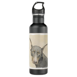 Botella De Agua Pintura Doberman Pinscher - Original Dog Art