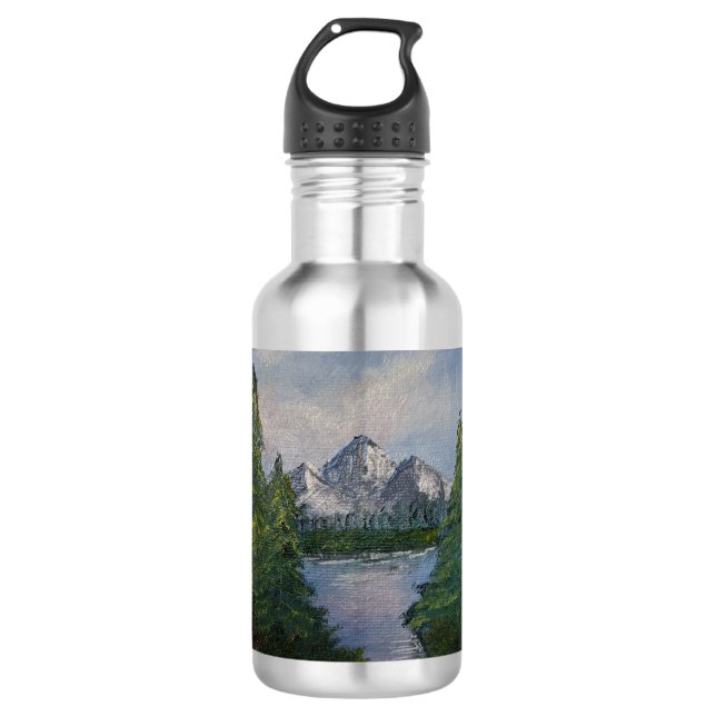 Botella De Agua Pintura estilo Bob Ross #2 (Anverso)