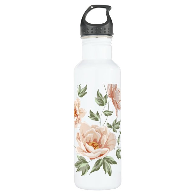 Botella De Agua Pintura floral de la primavera anaranjada cremosa (Anverso)