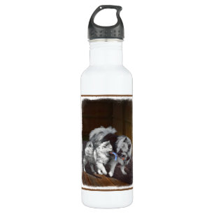 Botella De Agua Pintura Keeshond Playtime - Arte Perro Original.