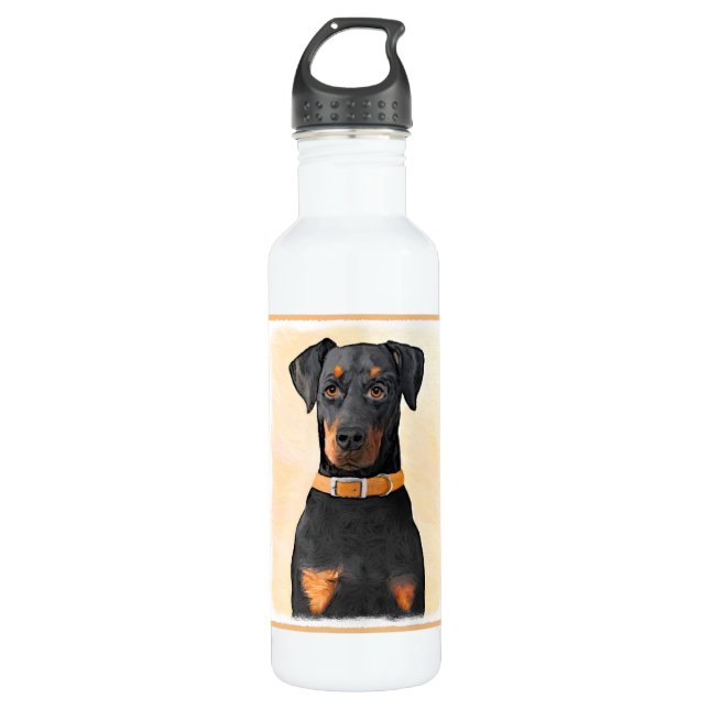 Botella De Agua Pintura original de Doberman Pinscher sin cortar (Anverso)