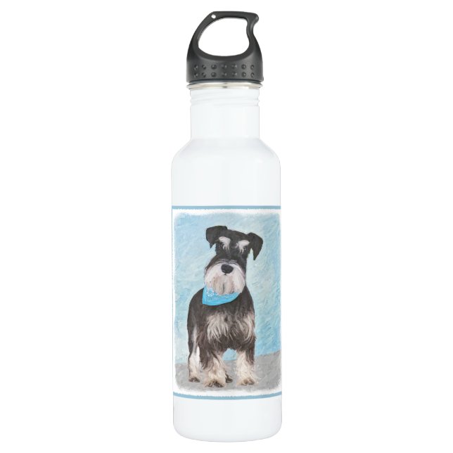 Botella De Agua Pintura Schnauzer (en miniatura) - Perro original  (Anverso)