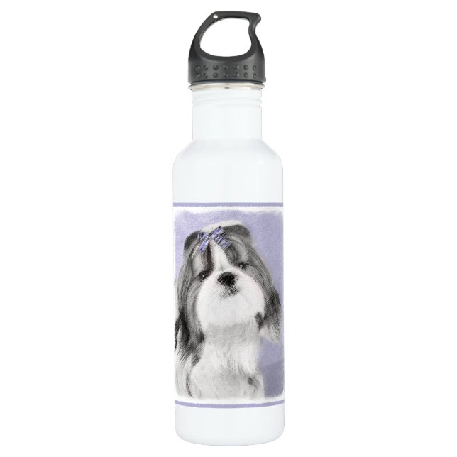 Botella De Agua Pintura Shih Tzu - Arte Perro Original. (Anverso)