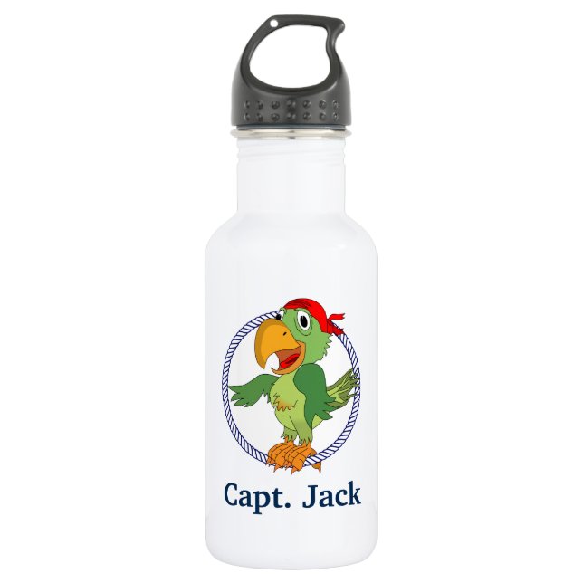 Botella De Agua Pirate Parrot Monogramado Nautical (Anverso)